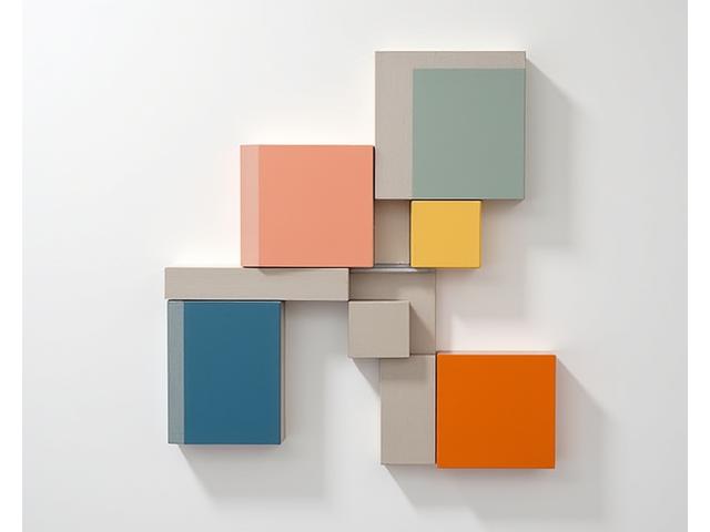 Modulær kunstinstallasjon med flyttbare geometriske elementer som kan omkonfigureres av brukeren.