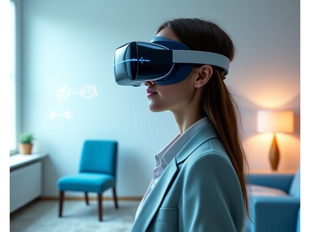 En person som bruker VR-briller for å visualisere et rom