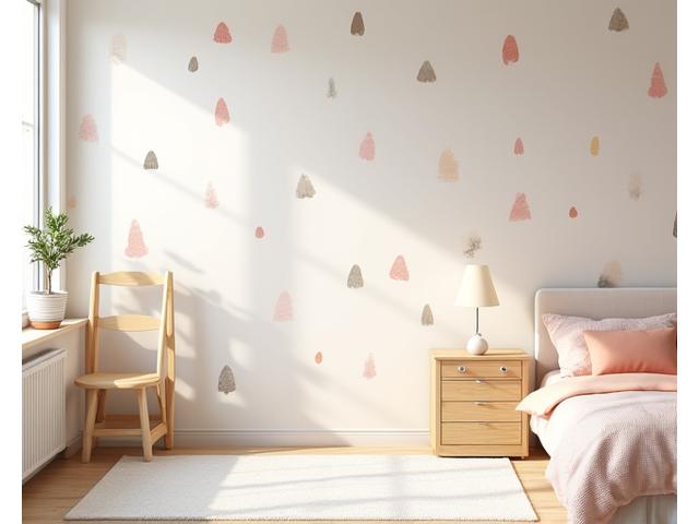 Minimalistisk nordisk geometrisk tapet i lyse pastellfarger i et barnerom