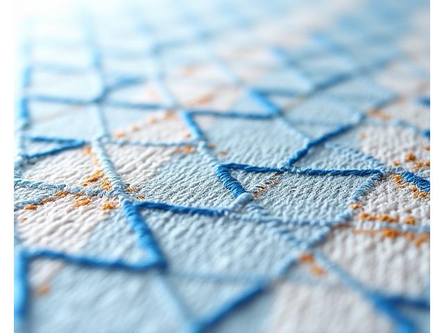 Nærbilde av intrikat broderi på et skreddersydd tekstil fra Vinkel Veven